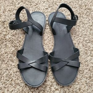 Madewell Shoes Boardwalk Crisscross Sandals Black Leather Strappy Buckle Size 8